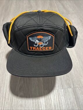 Traeger limited edition unisex Black Quilted trapper earflap hat